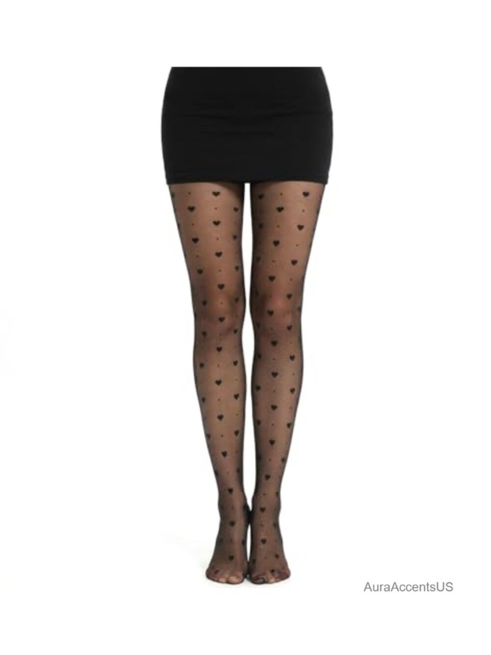 Sheer Tights with Heart Pattern, Slimming Nylon Stockings, One Size, Women's